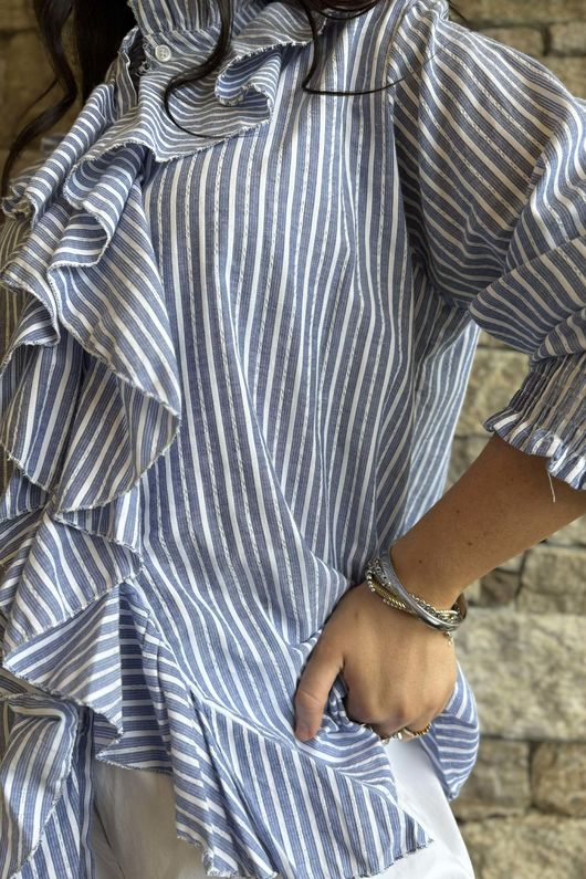 Nantucket Ruffle Blouse Dark Denim